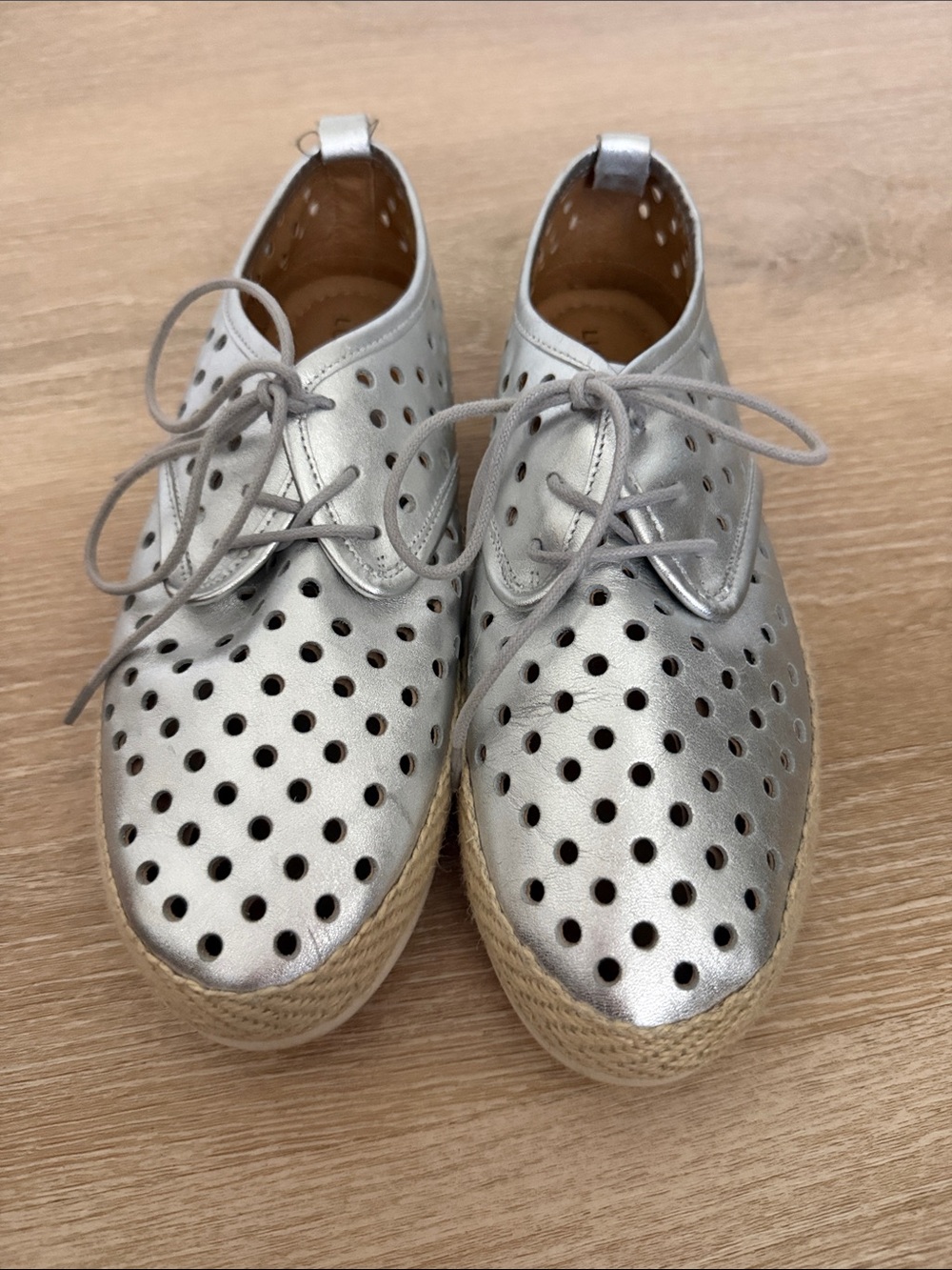 Lucky Brand Kids Silver Perforated Lace-Up Espadrilles